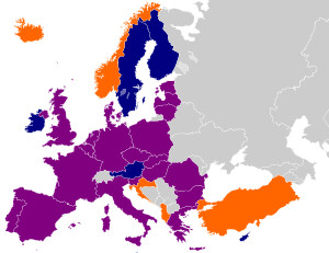 A map showing European membership of the EU an...